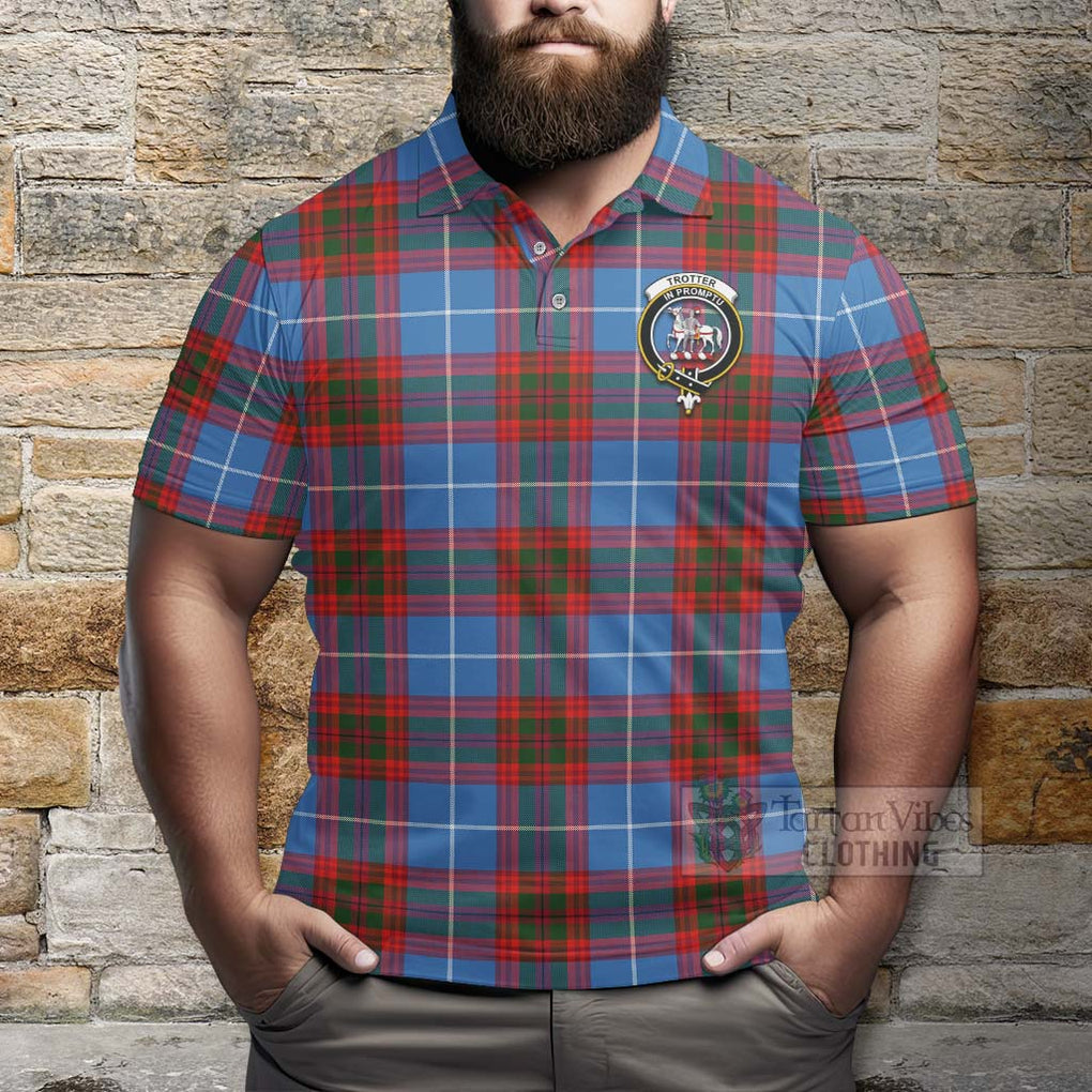 Tartan Vibes Clothing Trotter Tartan Polo Shirt with Family Crest and Bearded Skull Holding Bottles of Whiskey