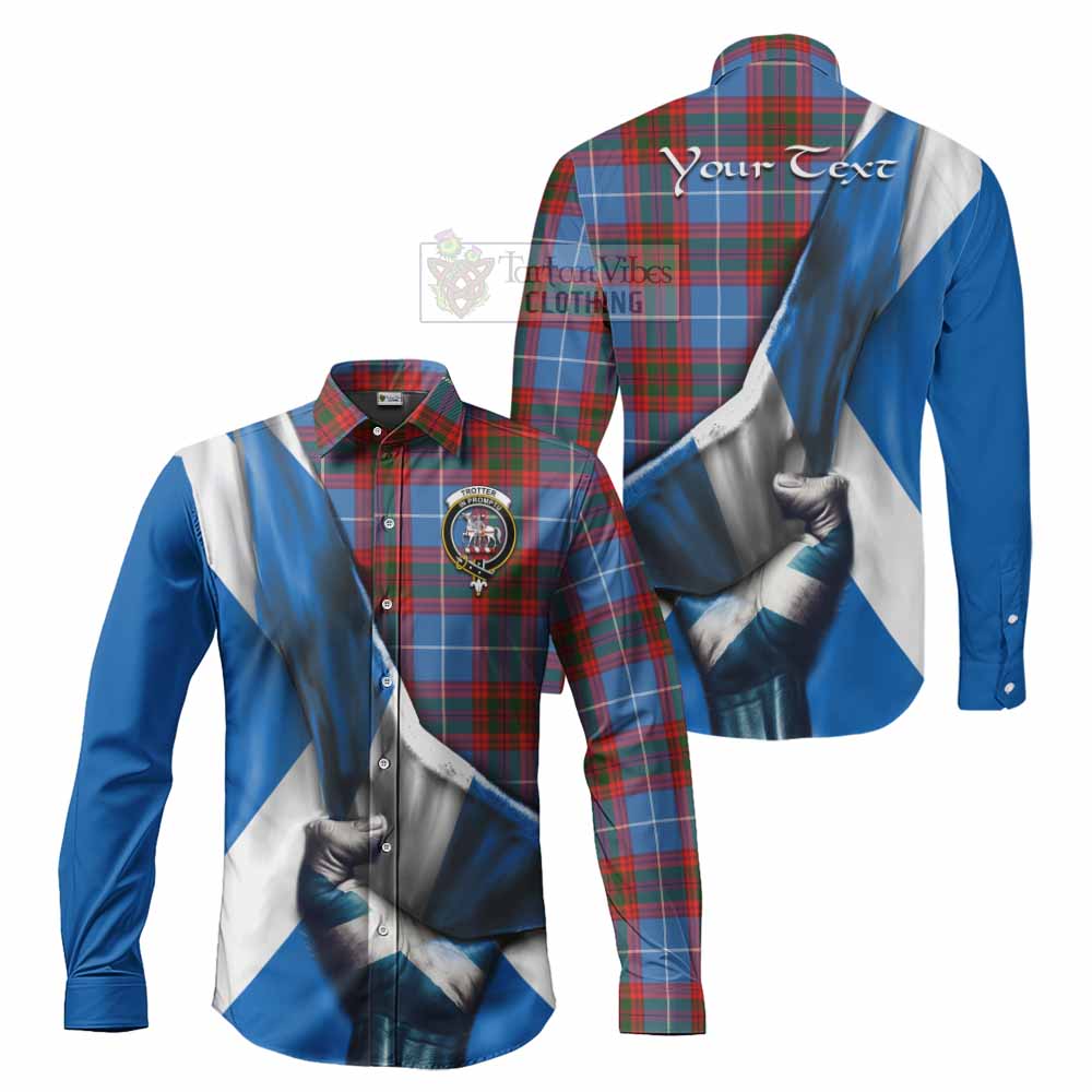 Tartan Vibes Clothing Trotter Tartan Long Sleeve Button Shirt with Family Crest Scotland Patriotic Style