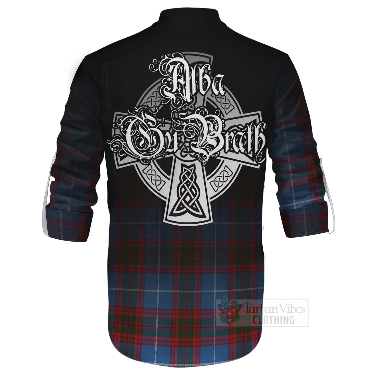 Tartan Vibes Clothing Trotter Tartan Ghillie Kilt Shirt Featuring Alba Gu Brath Family Crest Celtic Inspired