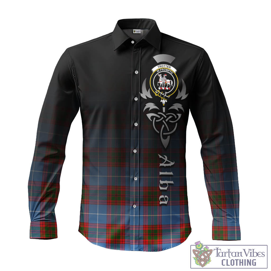 Tartan Vibes Clothing Trotter Tartan Long Sleeve Button Up Featuring Alba Gu Brath Family Crest Celtic Inspired