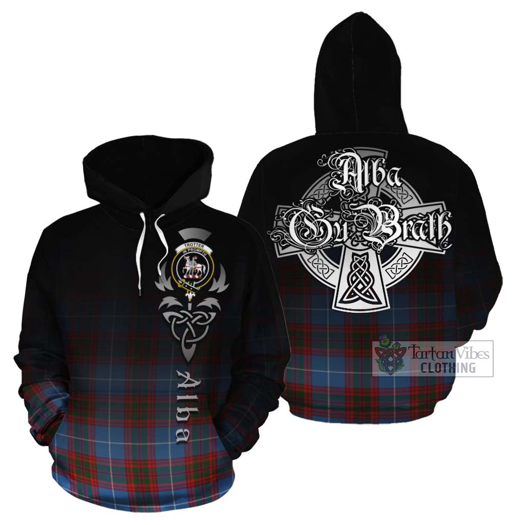 Tartan Vibes Clothing Trotter Tartan Cotton Hoodie Featuring Alba Gu Brath Family Crest Celtic Inspired