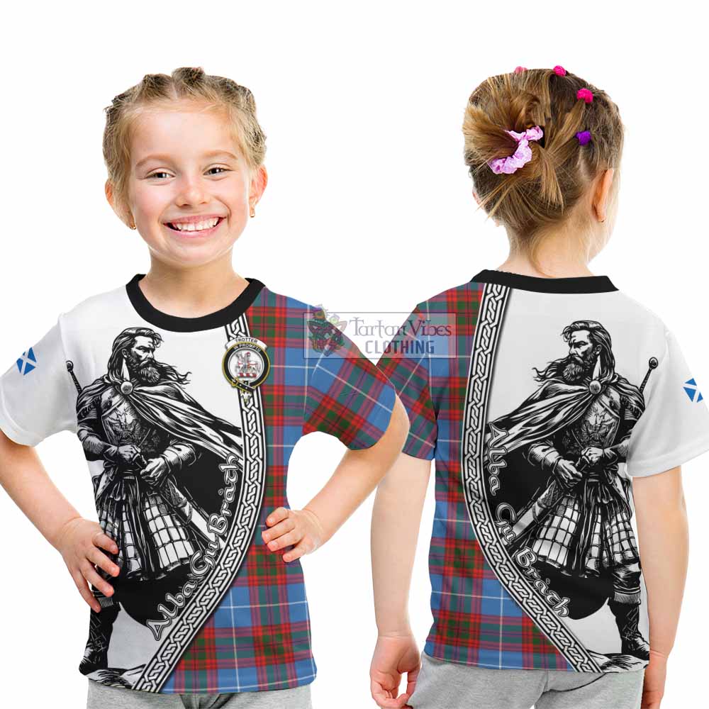 Trotter Tartan Clan Crest Kid T-Shirt with Highlander Warrior Celtic Style