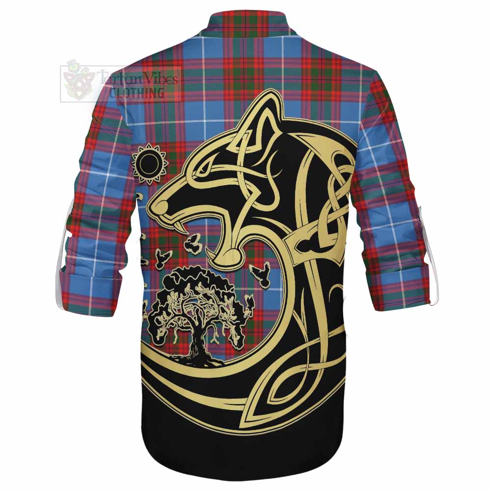 Tartan Vibes Clothing Trotter Tartan Ghillie Kilt Shirt with Family Crest Celtic Wolf Style