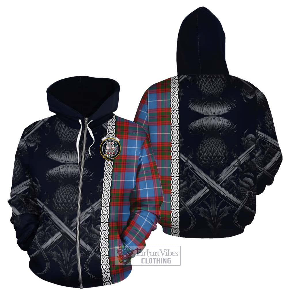 Tartan Vibes Clothing Trotter Tartan Cotton Hoodie with Family Crest Cross Sword Thistle Celtic Vibes