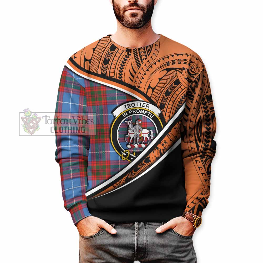 Tartan Vibes Clothing Trotter Crest Tartan Sweatshirt with Maori Tattoo Style - Orange Version