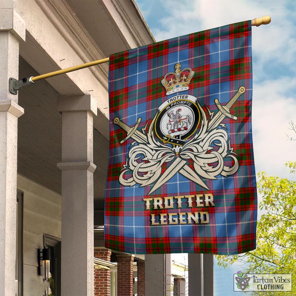 Tartan Vibes Clothing Trotter Tartan Flag with Clan Crest and the Golden Sword of Courageous Legacy