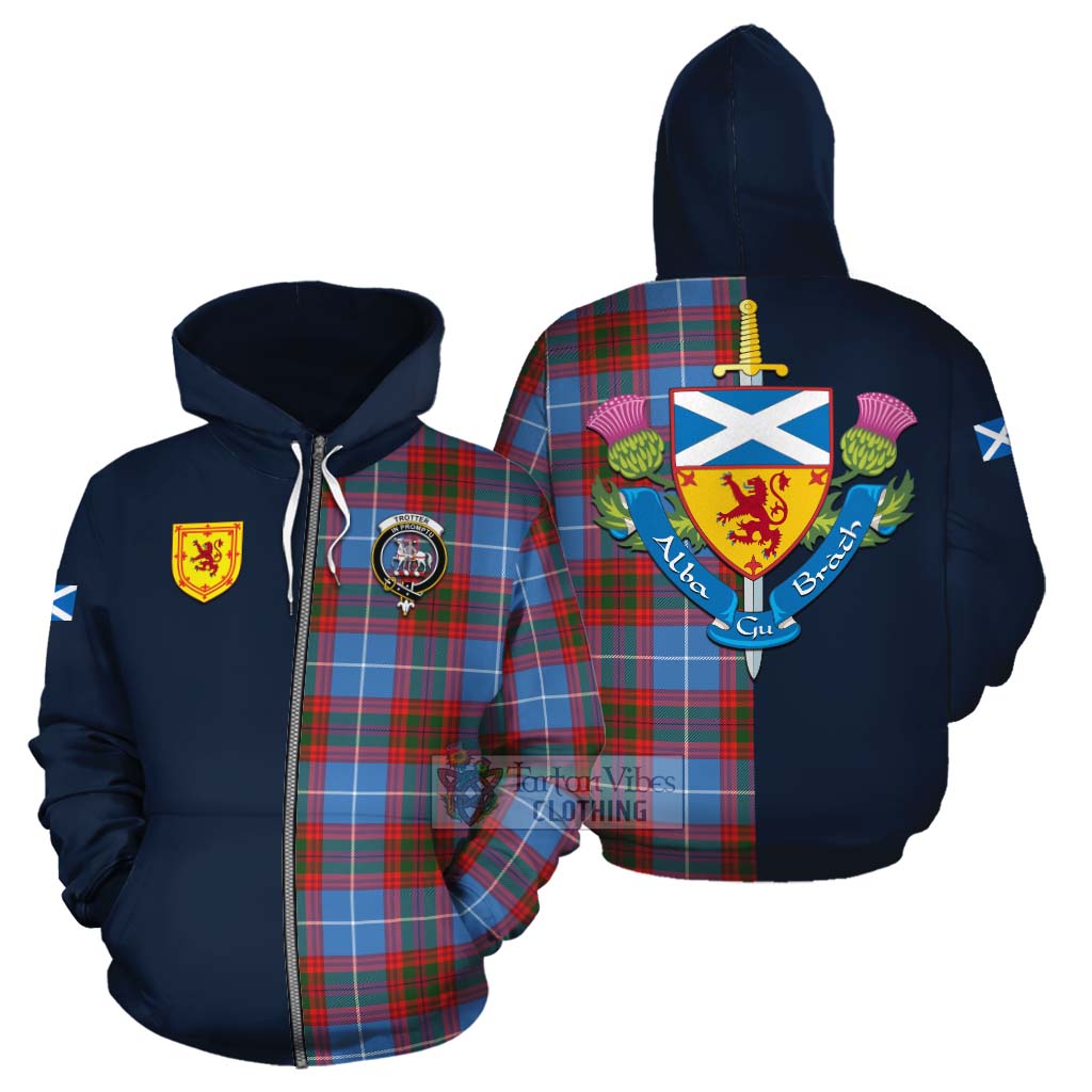 Tartan Vibes Clothing Trotter Tartan Cotton Hoodie Alba with Scottish Lion Royal Arm Half Style