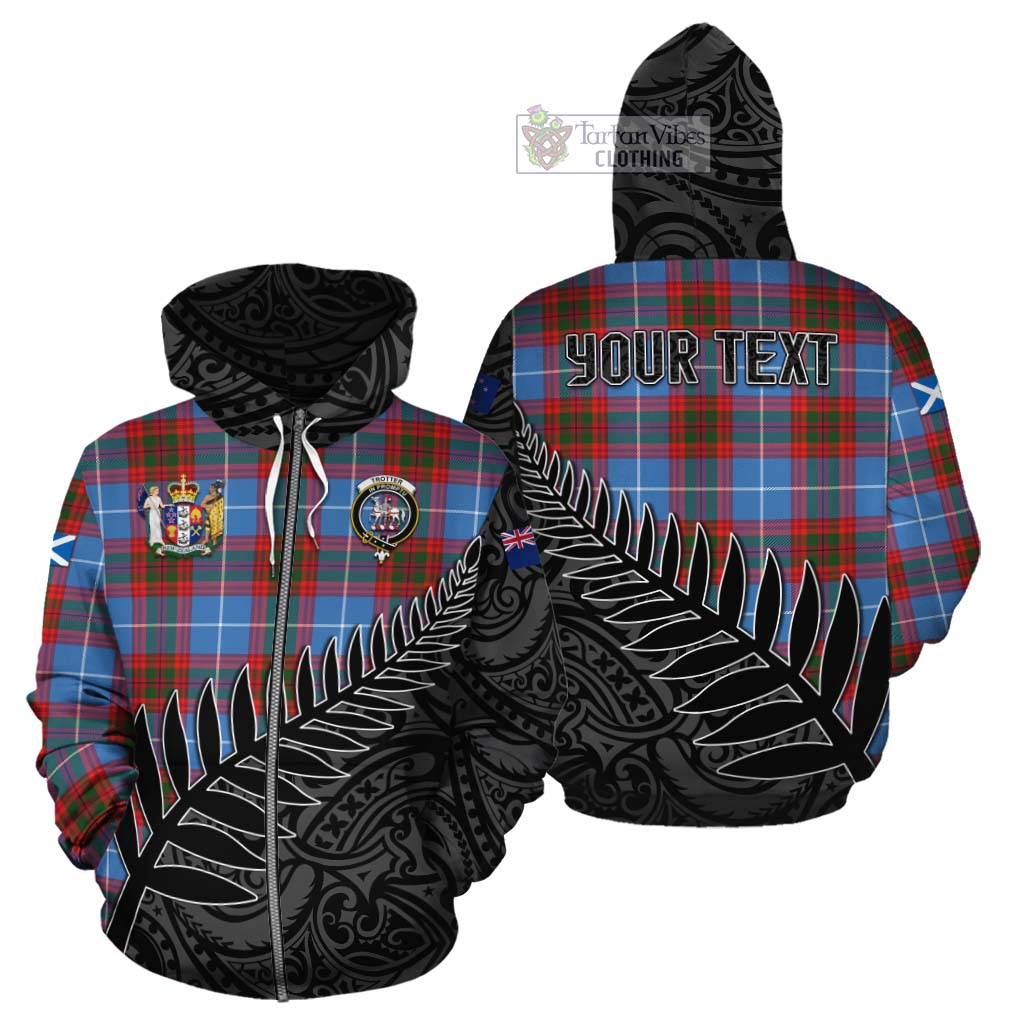 Tartan Vibes Clothing Trotter Crest Tartan Cotton Hoodie with New Zealand Silver Fern Half Style