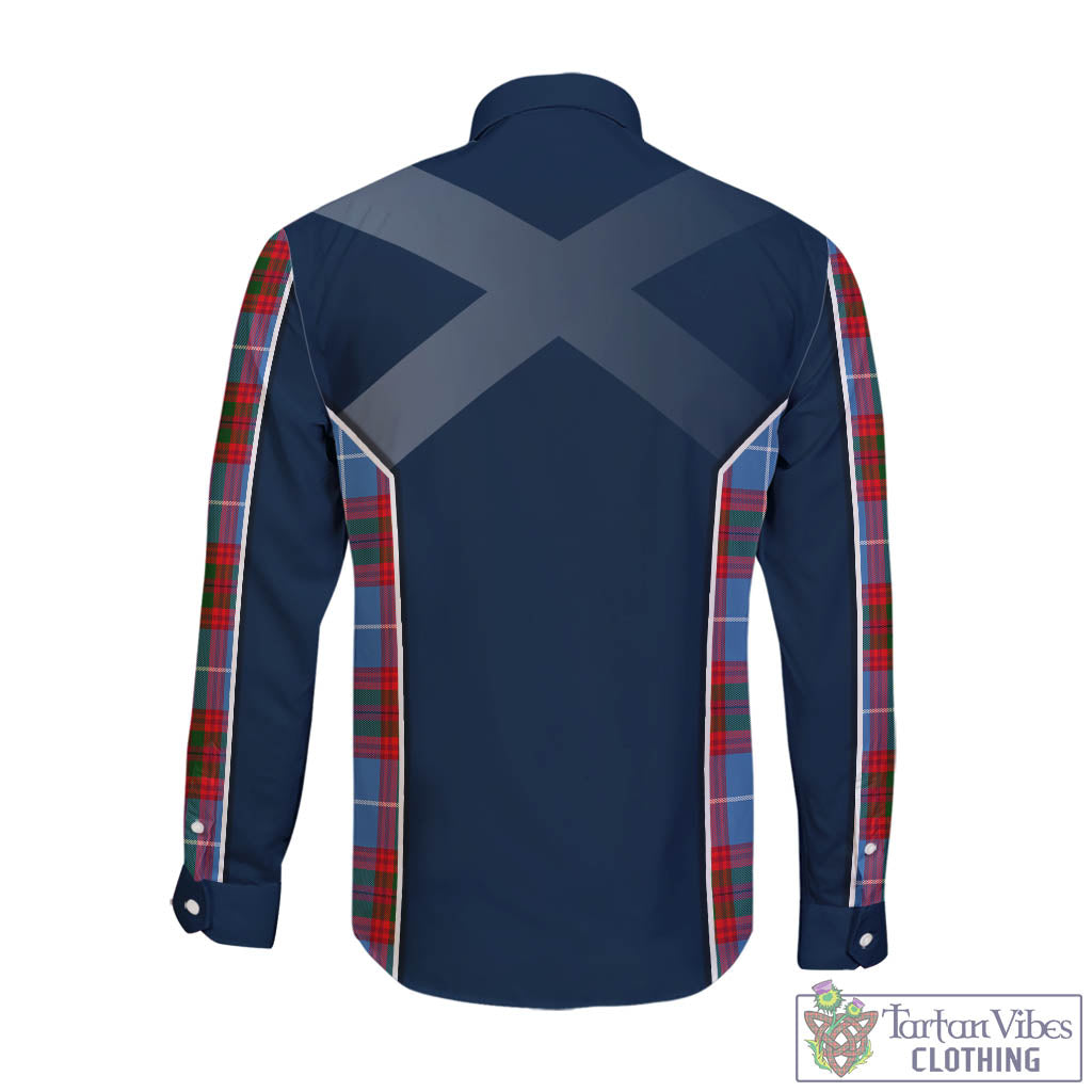 Trotter Tartan Long Sleeve Button Up Shirt with Family Crest and Lion Rampant Vibes Sport Style