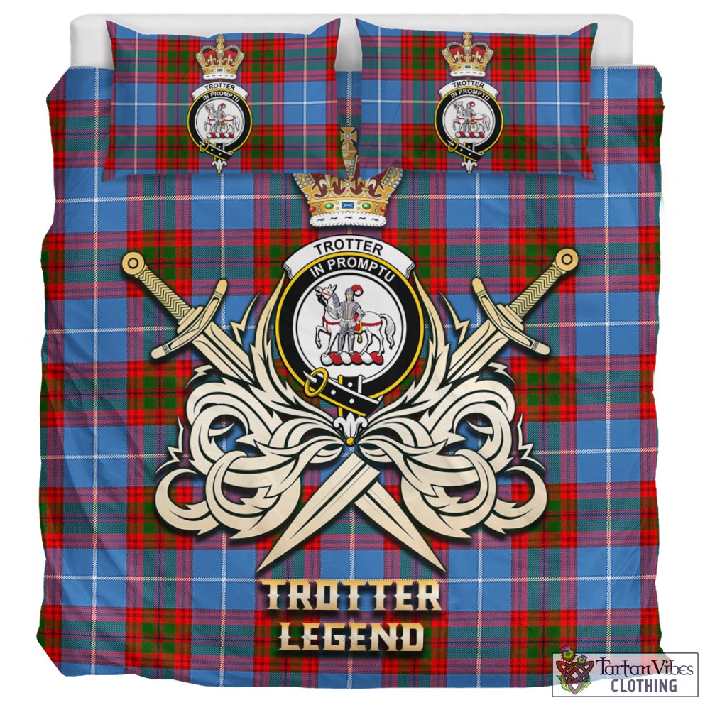 Tartan Vibes Clothing Trotter Tartan Bedding Set with Clan Crest and the Golden Sword of Courageous Legacy
