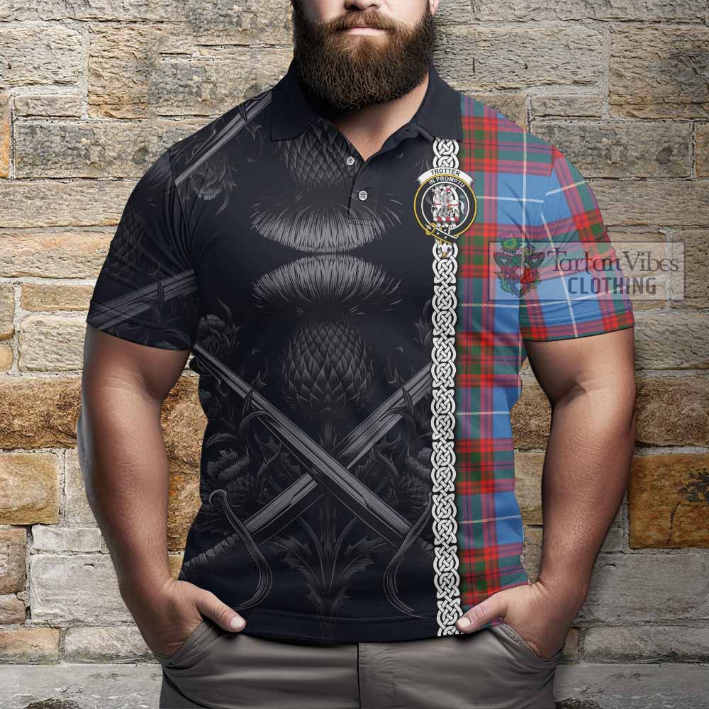 Tartan Vibes Clothing Trotter Tartan Polo Shirt with Family Crest Cross Sword Thistle Celtic Vibes