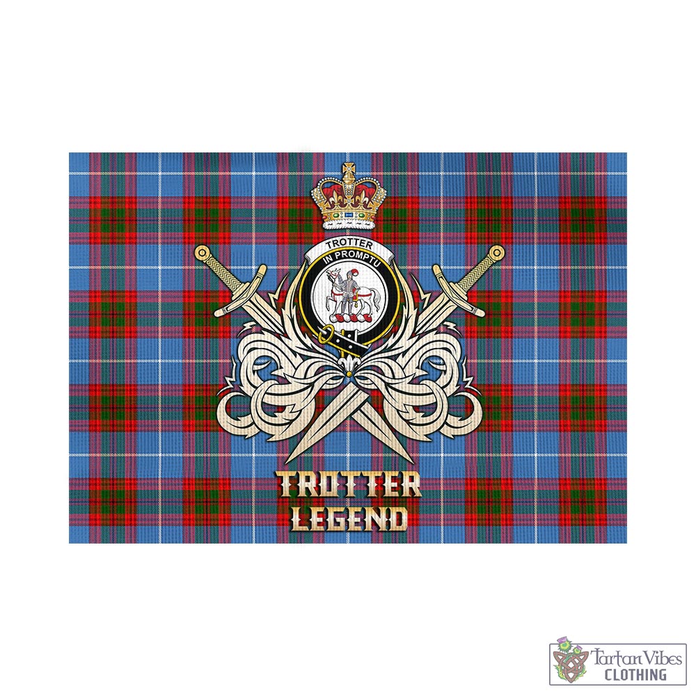 Tartan Vibes Clothing Trotter Tartan Flag with Clan Crest and the Golden Sword of Courageous Legacy