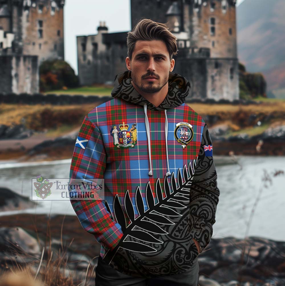 Tartan Vibes Clothing Trotter Crest Tartan Cotton Hoodie with New Zealand Silver Fern Half Style