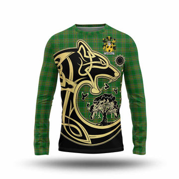 Trumbull Irish Tartan Long Sleeve T-Shirt with Coat of Arms Celtic Wolf Style Unisex - Tartan Vibes Clothing