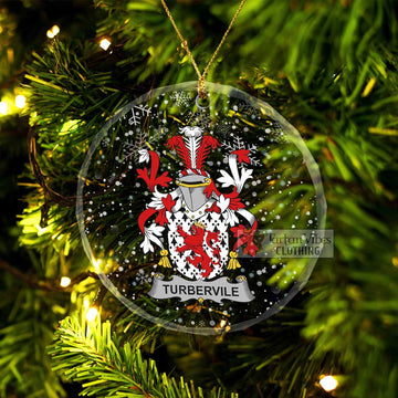 Turbervile Irish Clan Christmas Glass Ornament with Coat of Arms Transparent Glass Circle - 2D-tartanvibesclothing
