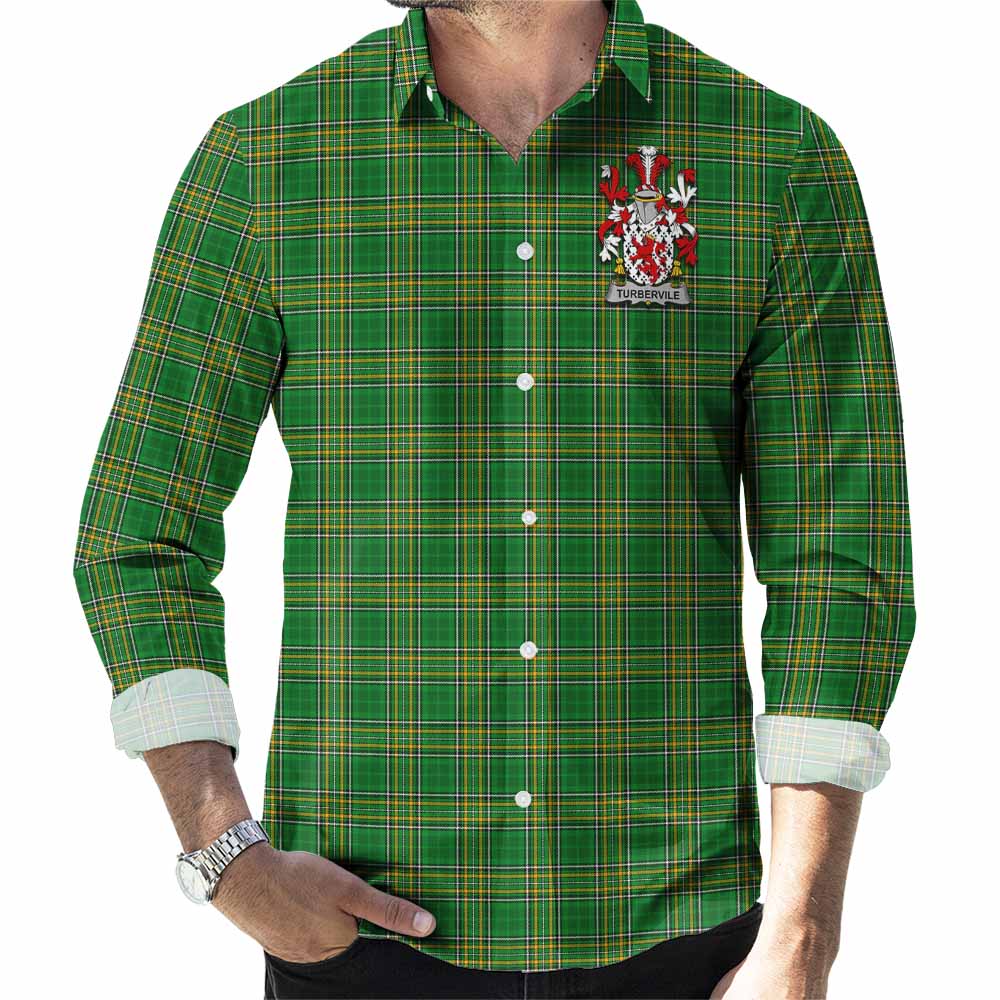 Turbervile Irish Clan Tartan Long Sleeve Button Up with Coat of Arms Men's Shirt - Tartan Vibes Clothing
