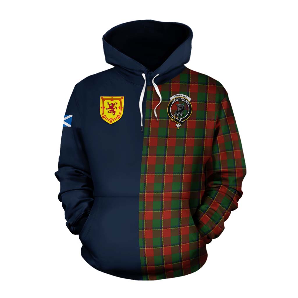 Tartan Vibes Clothing Turnbull Tartan Cotton Hoodie Alba with Scottish Lion Royal Arm Half Style