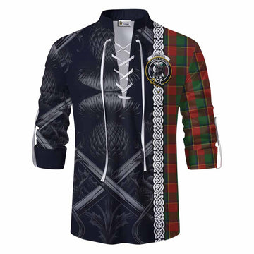 Turnbull Tartan Ghillie Kilt Shirt with Family Crest Cross Sword Thistle Celtic Vibes