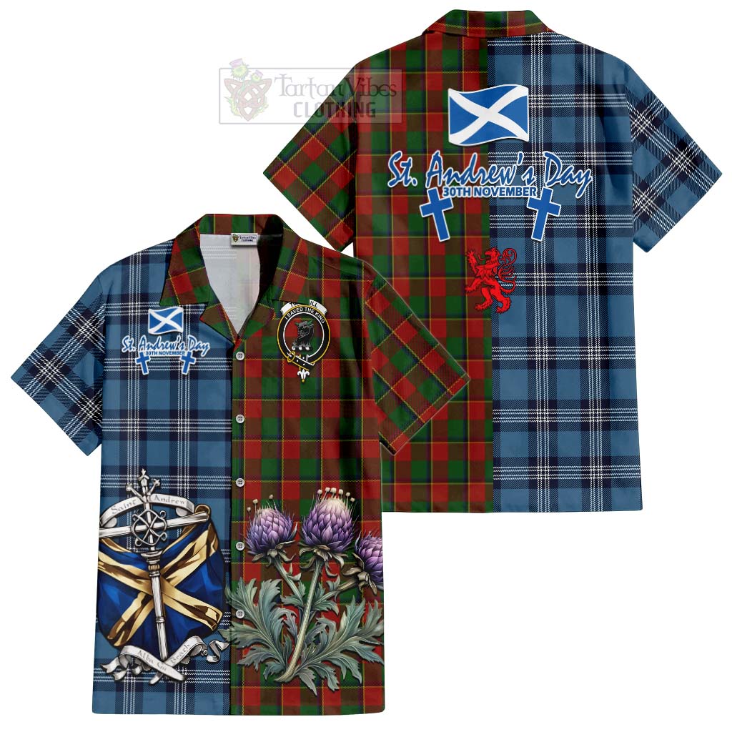 Tartan Vibes Clothing Turnbull Tartan Short Sleeve Button Shirt Happy St. Andrew's Day Half Tartan Style