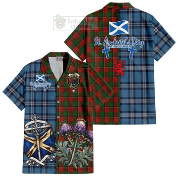 Turnbull Tartan Short Sleeve Button Shirt Happy St. Andrew's Day Half Tartan Style