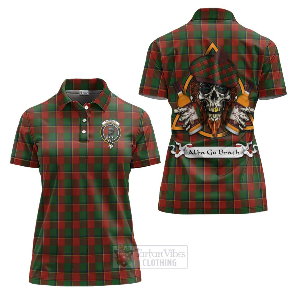 Tartan Vibes Clothing Turnbull Tartan Women's Polo Shirt with Family Crest and Bearded Skull Holding Bottles of Whiskey