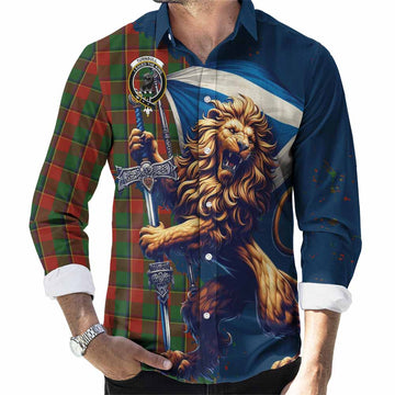 Turnbull Tartan Family Crest Long Sleeve Button Shirt with Scottish Majestic Lion