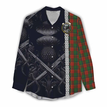 Turnbull Tartan Women's Casual Shirt with Family Crest Cross Sword Thistle Celtic Vibes