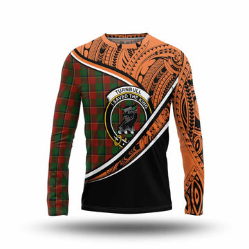 Turnbull Crest Tartan Long Sleeve T-Shirt with Polynesian Vibes Style - Orange Version