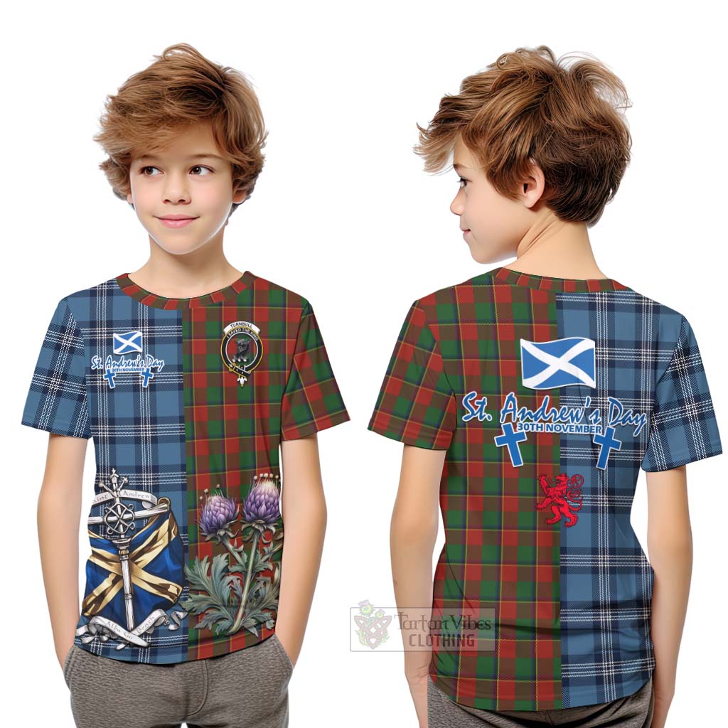 Tartan Vibes Clothing Turnbull Tartan Kid T-Shirt Happy St. Andrew's Day Half Tartan Style