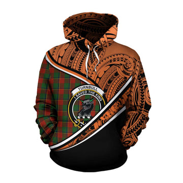 Turnbull Crest Tartan Cotton Hoodie with Polynesian Vibes Style - Orange Version