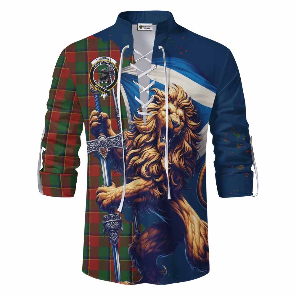 Tartan Vibes Clothing Turnbull Tartan Family Crest Ghillie Kilt Shirt with Scottish Majestic Lion