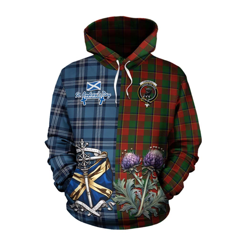 Tartan Vibes Clothing Turnbull Tartan Cotton Hoodie Happy St. Andrew's Day Half Tartan Style