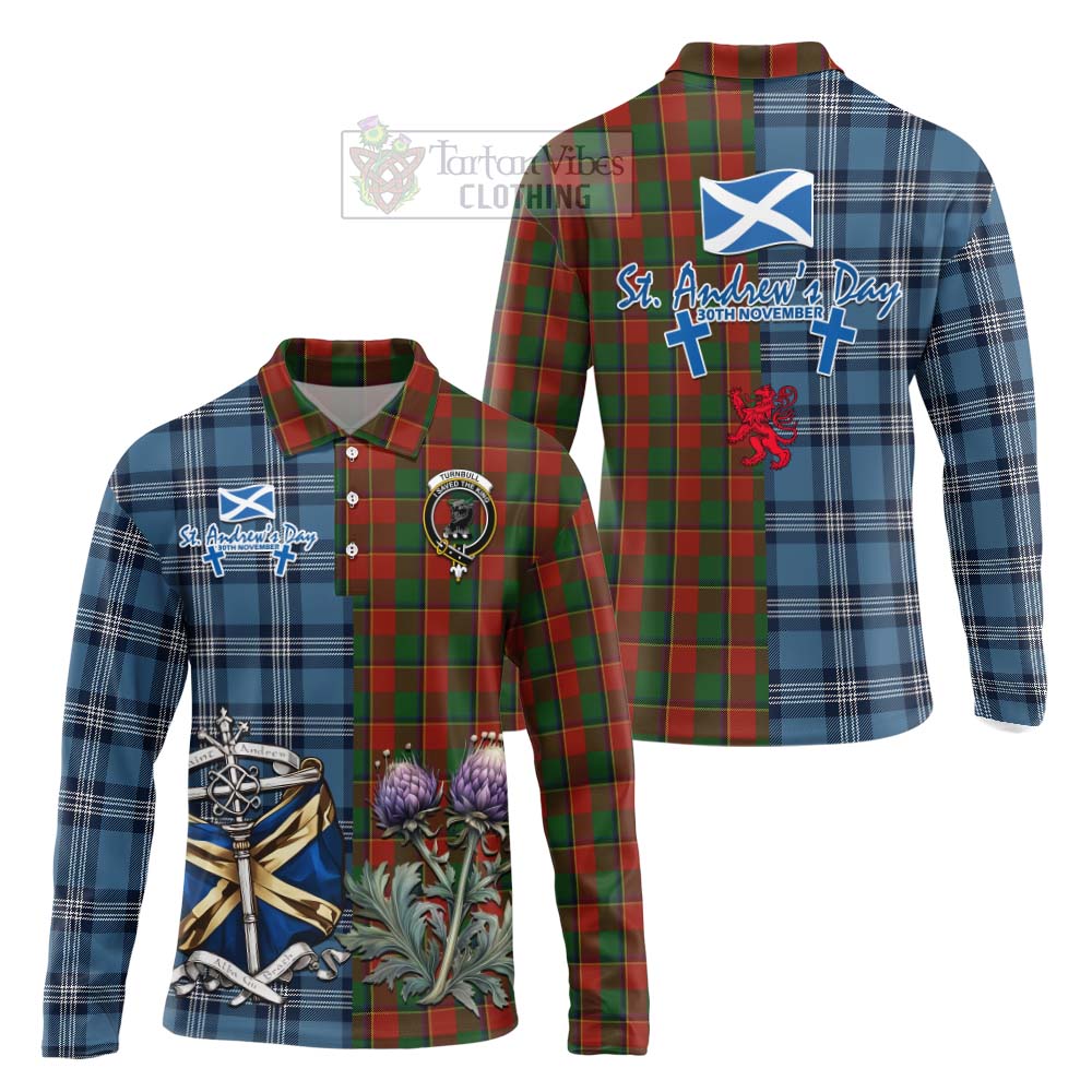 Tartan Vibes Clothing Turnbull Tartan Long Sleeve Polo Shirt Happy St. Andrew's Day Half Tartan Style