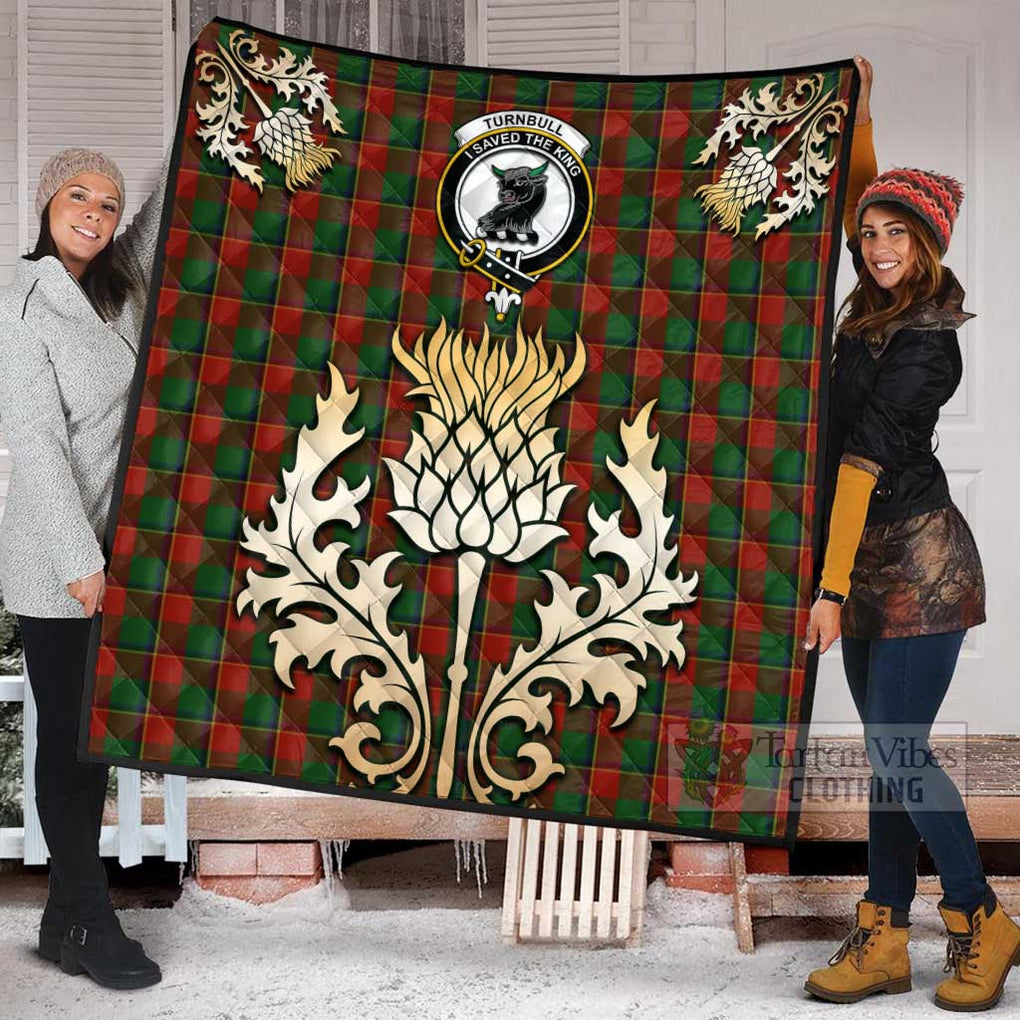 Tartan Vibes Clothing Turnbull Tartan Quilt with Family Crest and Golden Thistle Style