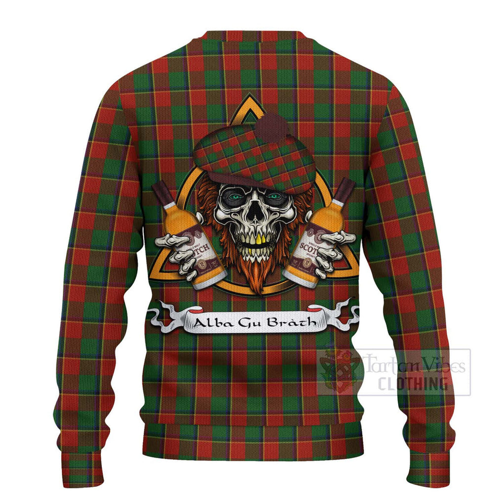 Tartan Vibes Clothing Turnbull Tartan Knitted Sweater with Family Crest and Bearded Skull Holding Bottles of Whiskey