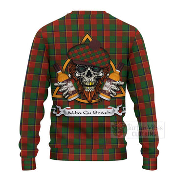 Turnbull Tartan Ugly Sweater with Family Crest and Bearded Skull Holding Bottles of Whiskey