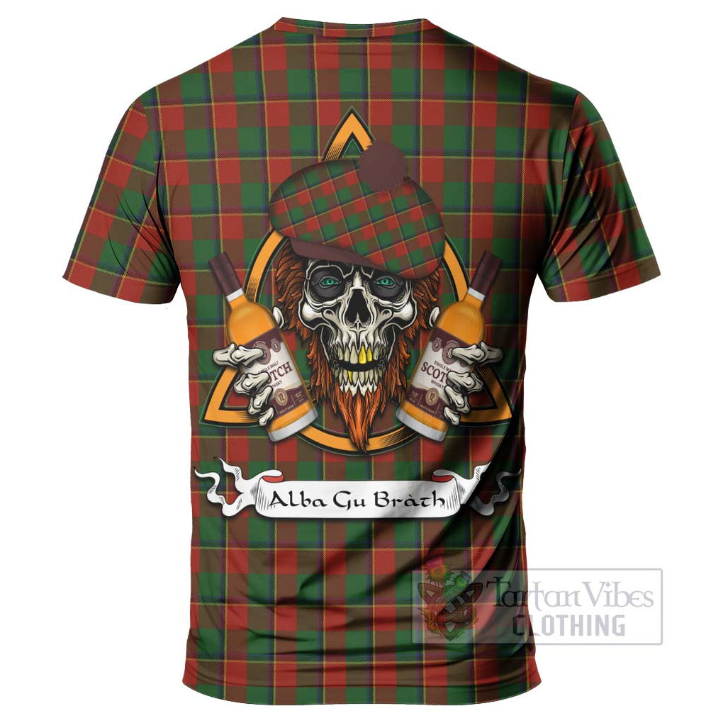 Tartan Vibes Clothing Turnbull Tartan T-Shirt with Family Crest and Bearded Skull Holding Bottles of Whiskey