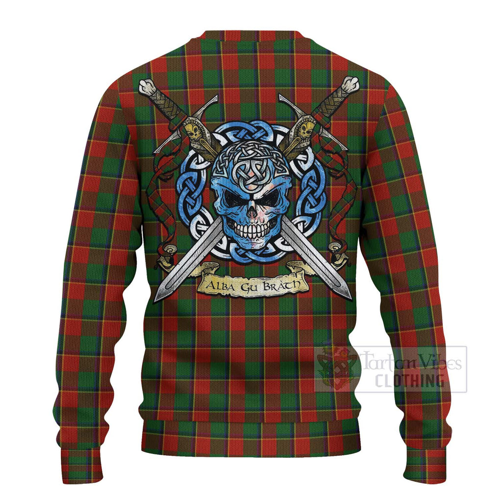 Tartan Vibes Clothing Turnbull Tartan Knitted Sweater with Family Crest Celtic Skull Style