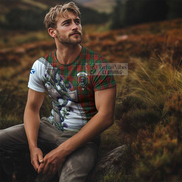 Turnbull Tartan T-Shirt with Family Crest and St. Andrew's Cross Accented by Thistle Vines