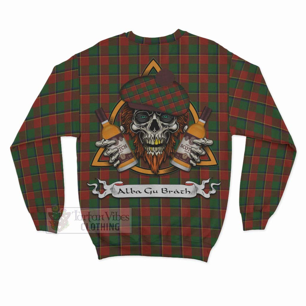 Tartan Vibes Clothing Turnbull Tartan Sweatshirt with Family Crest and Bearded Skull Holding Bottles of Whiskey