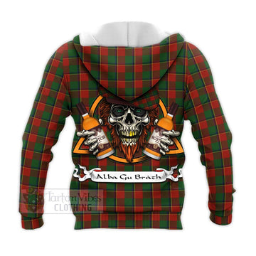 Turnbull Tartan Knitted Hoodie with Family Crest and Bearded Skull Holding Bottles of Whiskey