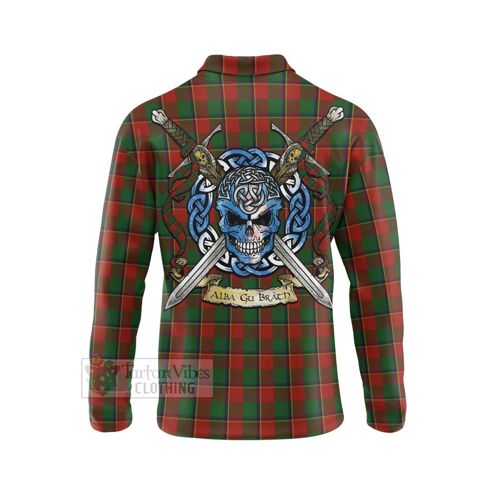 Tartan Vibes Clothing Turnbull Tartan Long Sleeve Polo Shirt with Family Crest Celtic Skull Style