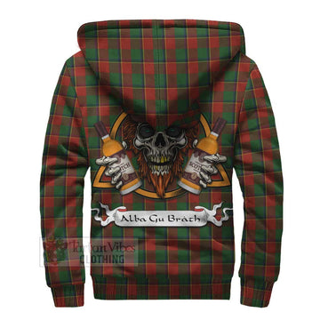 Turnbull Tartan Sherpa Hoodie with Family Crest and Bearded Skull Holding Bottles of Whiskey