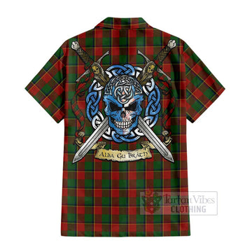 Turnbull Tartan Short Sleeve Button Shirt with Family Crest Celtic Skull Style