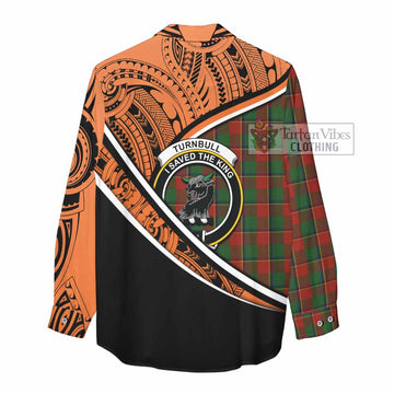 Turnbull Crest Tartan Women's Casual Shirt with Polynesian Vibes Style - Orange Version