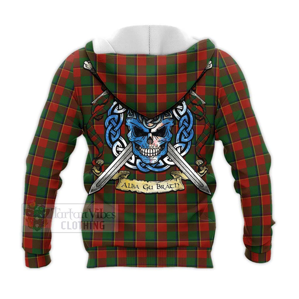 Tartan Vibes Clothing Turnbull Tartan Knitted Hoodie with Family Crest Celtic Skull Style