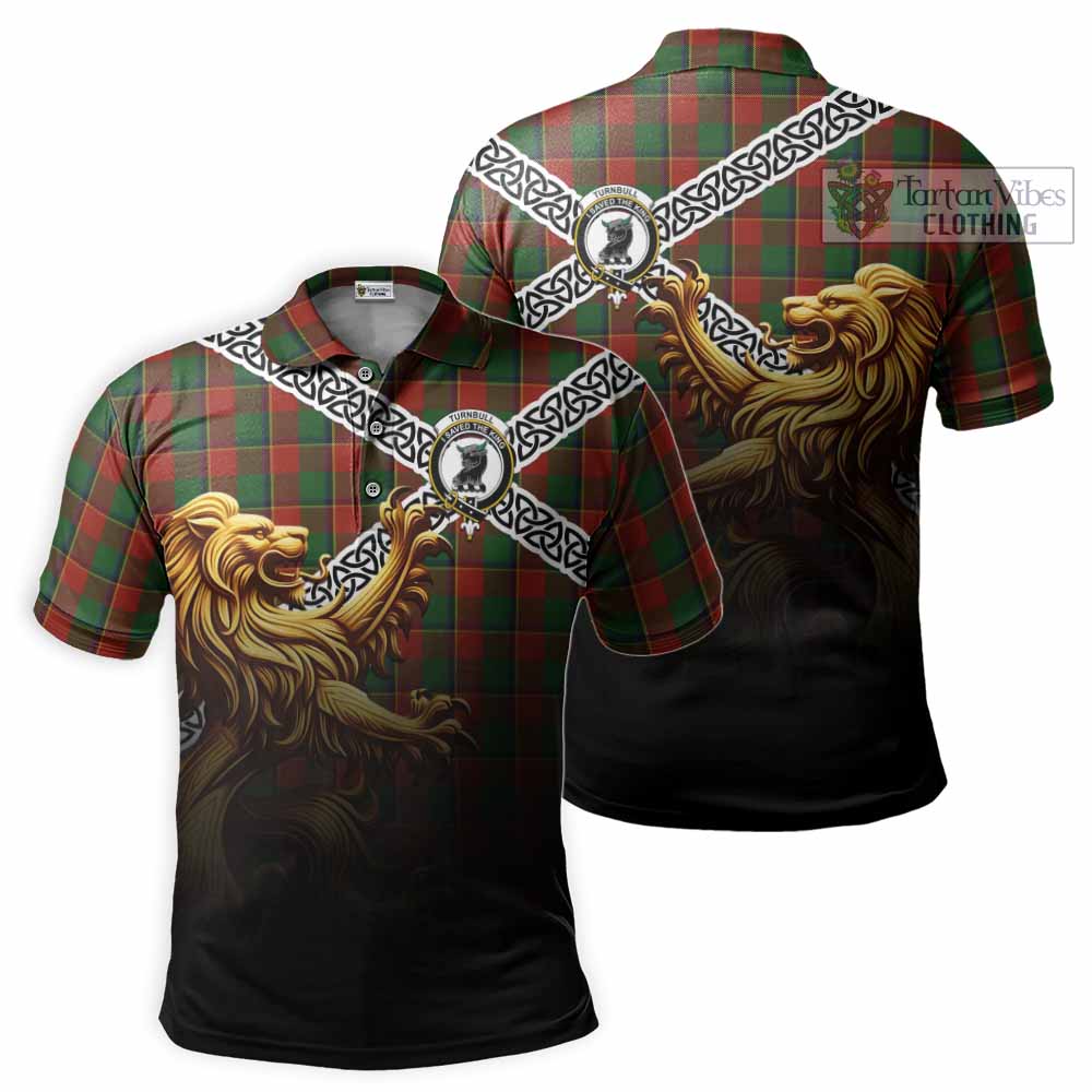 Turnbull Crest Tartan Polo Shirt with Golden Lion Emblem Celtic Style - Tartan Vibes Clothing