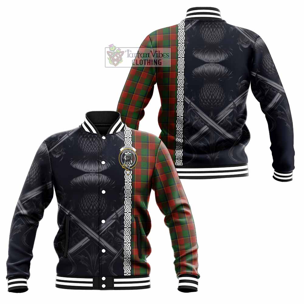 Tartan Vibes Clothing Turnbull Tartan Baseball Jacket with Family Crest Cross Sword Thistle Celtic Vibes