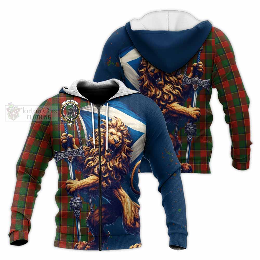 Tartan Vibes Clothing Turnbull Tartan Family Crest Knitted Hoodie with Scottish Majestic Lion