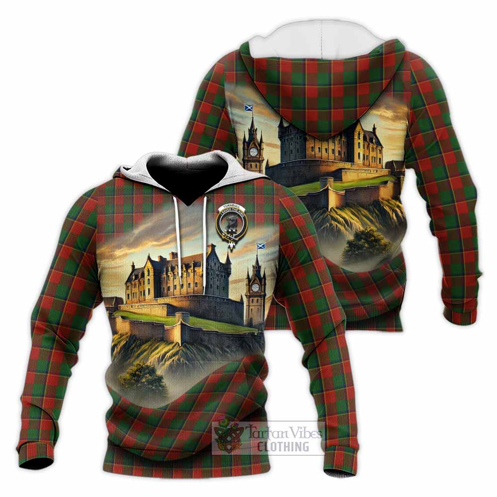 Turnbull Tartan Family Crest Knitted Hoodie with Scottish Ancient Castle Style - Tartan Vibes Clothing